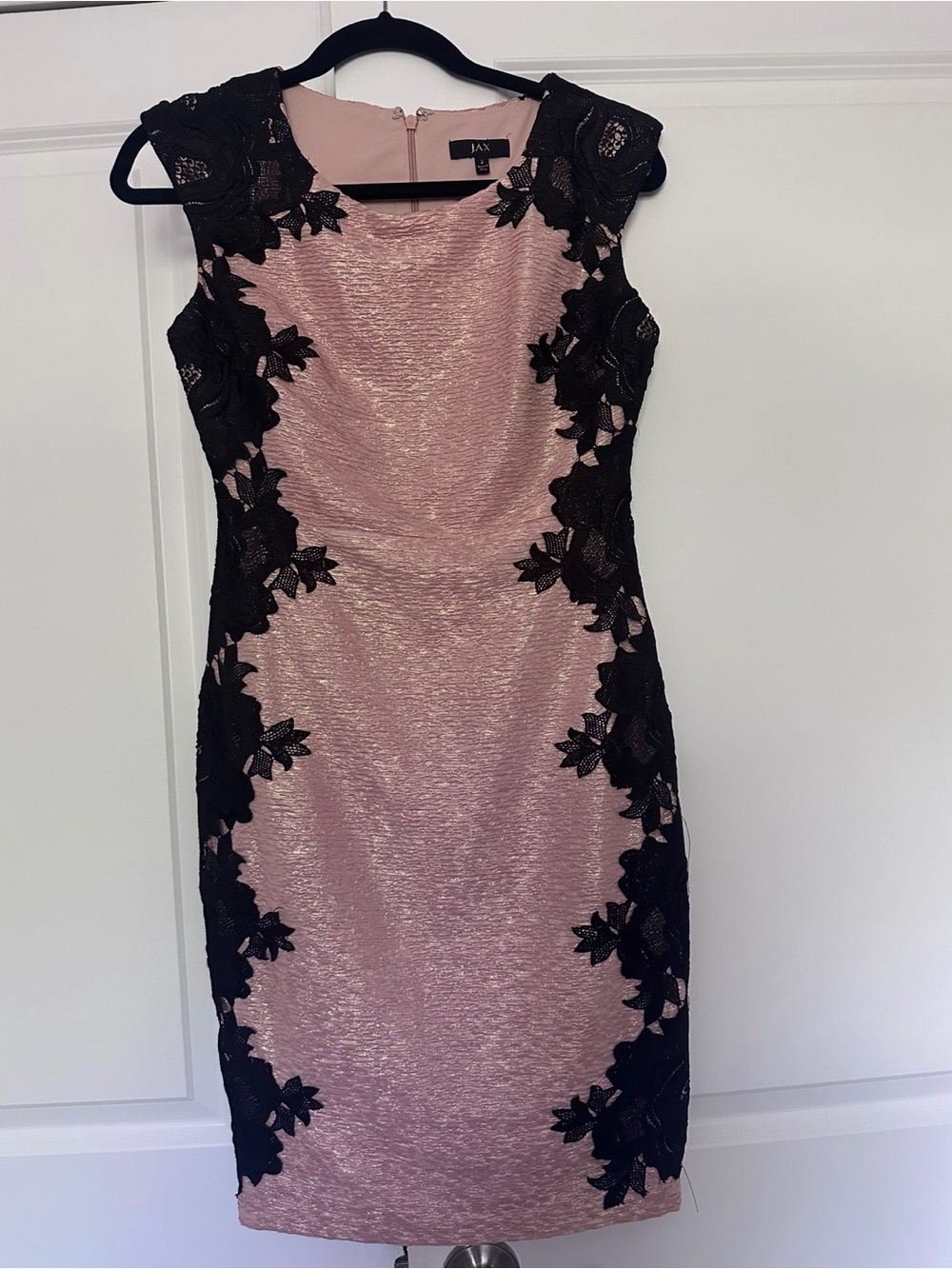JAX Pink & Black Floral Lace Sheath Dress – Size 2